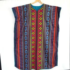 J Peterman Kaftan Size L/XL Cotton Stripe Southwest Tribal Boho Hippie Maxi